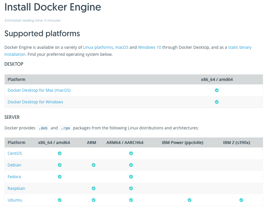 Docker CE Engine Supported Platforms