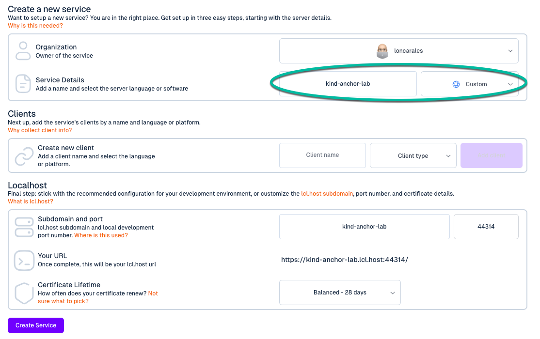 Creating new Service in Anchor UI