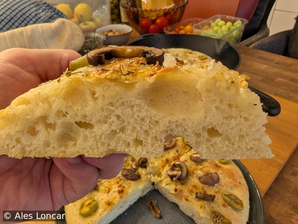 The crumb shot! Massive, airy pockets created by wild yeast and whey hydration. The flavor is rich, buttery, and utterly unforgettable.
