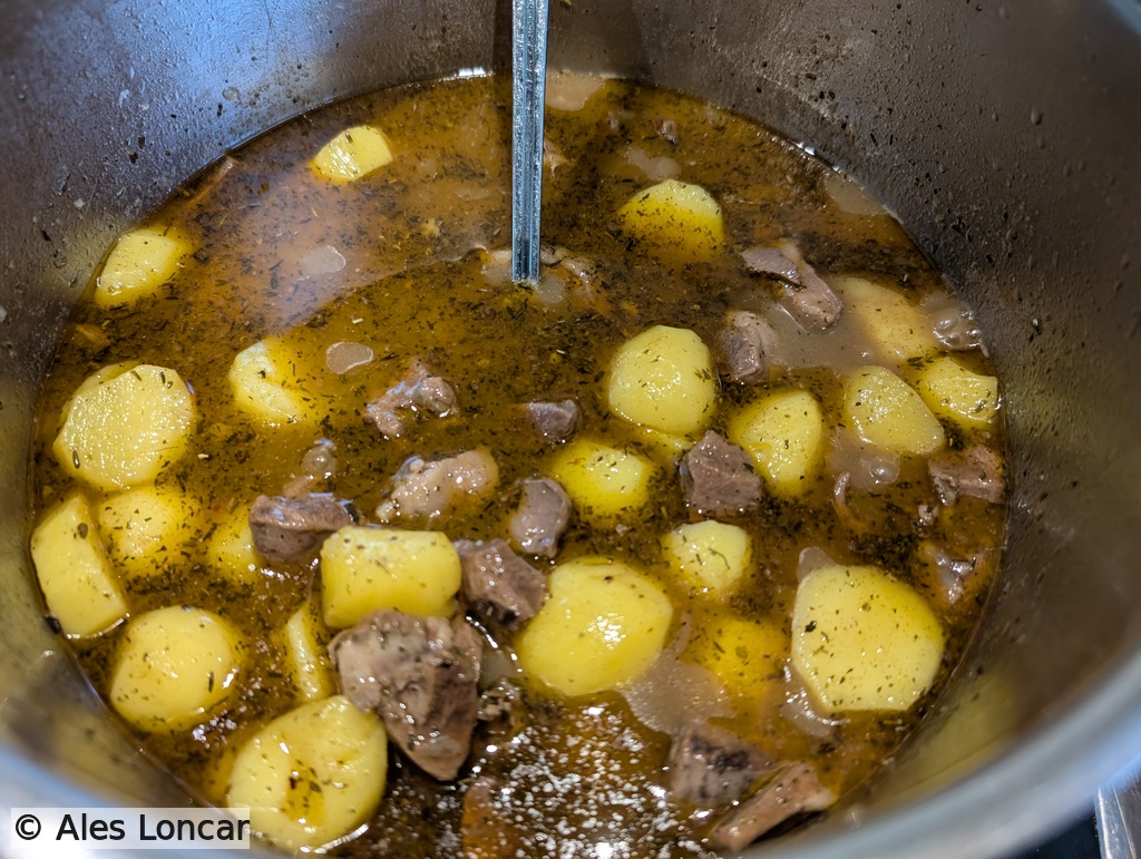 After nearly two hours, the gravy is rich, the potatoes have soaked up the spices, and the lamb heart is melt-in-your-mouth tender.
