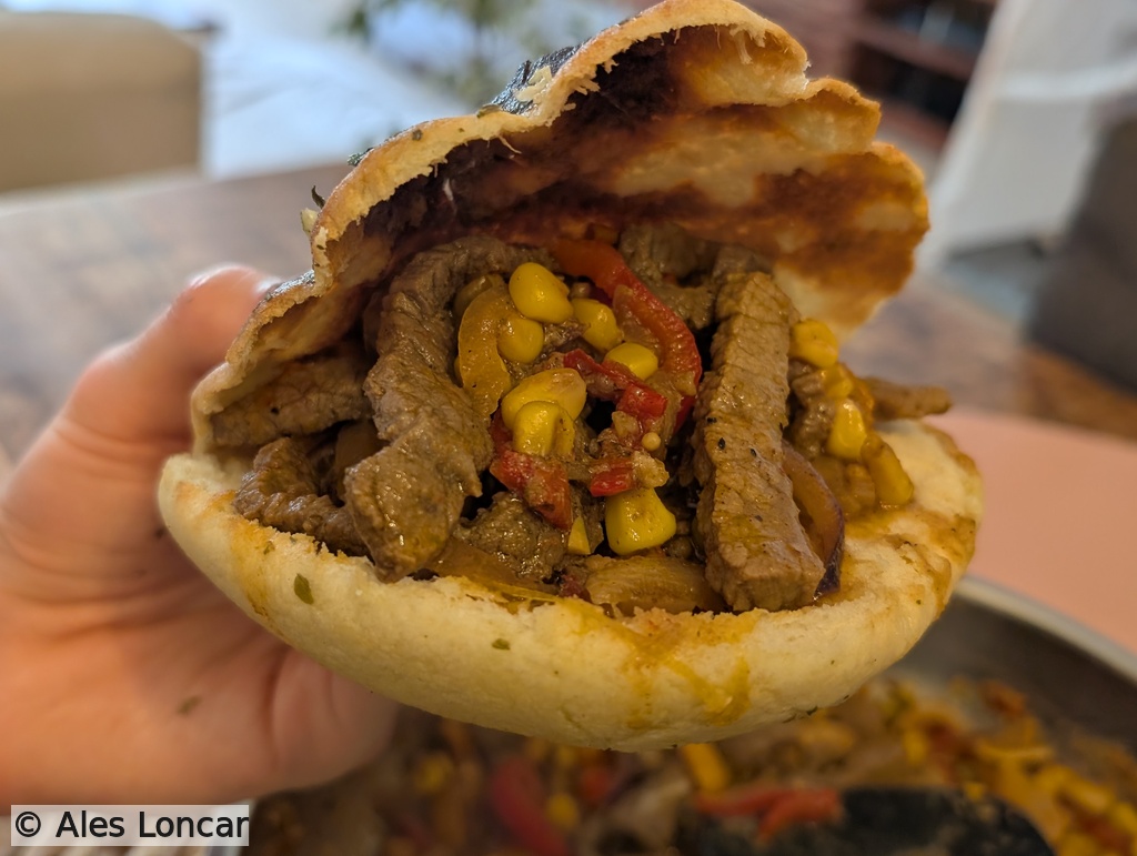 The ultimate reward. My son filled his fresh somun with wok-seared beef strips, peppers, and sweet corn. Honest cooking at its finest.